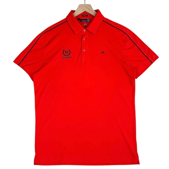 J Lindeberg Polo Mens Large Red Performance Tech Tour Golf Shirt Sacconnesset - Picture 2 of 9